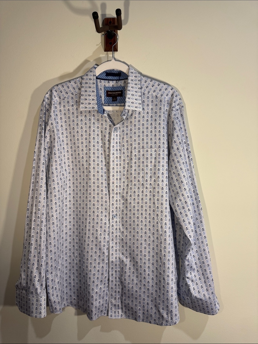 Johnston & Murphy White Shirt with Blue Micro-Print